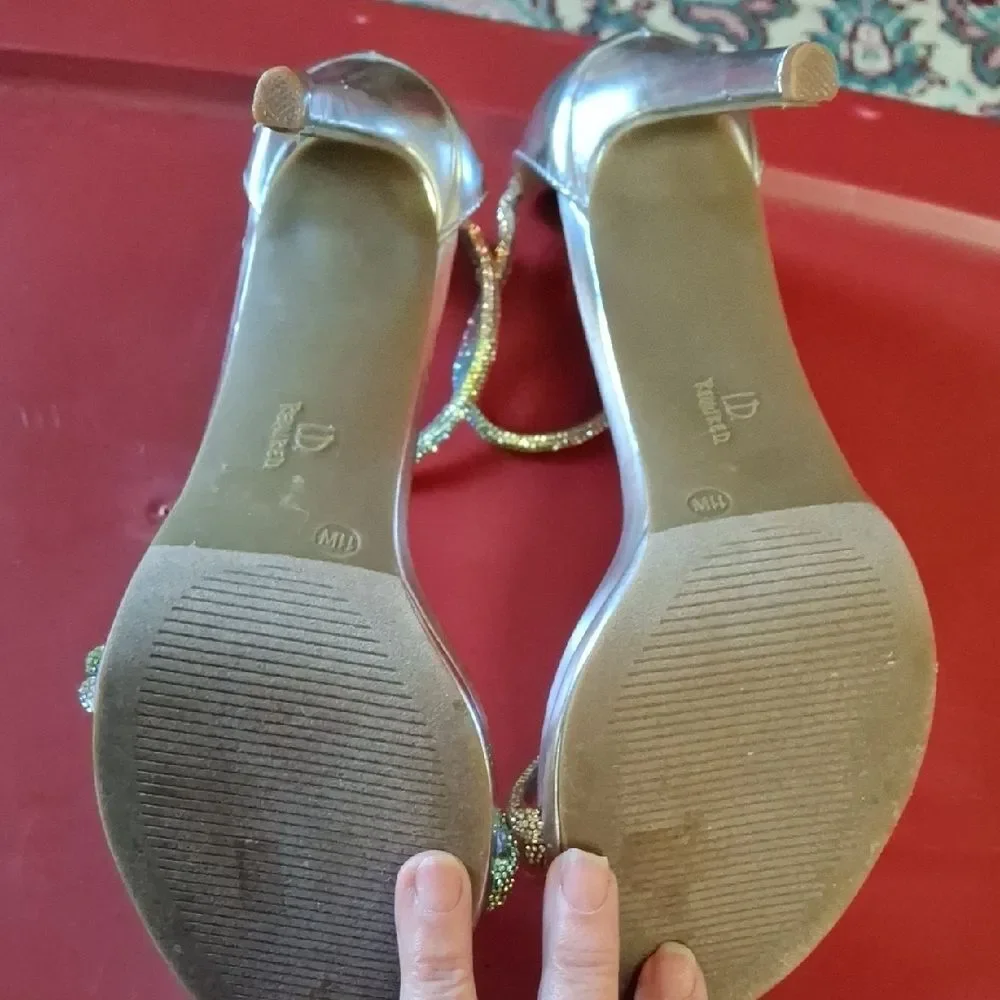 ID Required 11W Silver Heels with Multicolor Straps